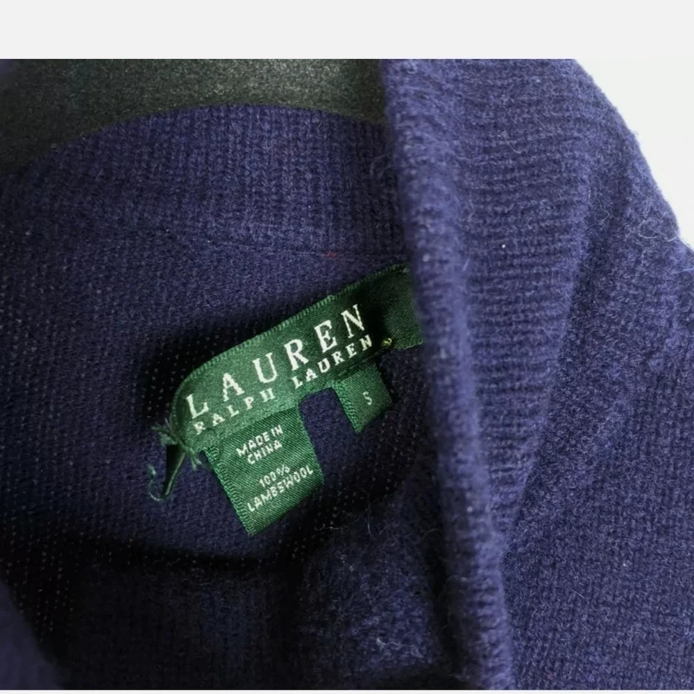 100% Lambswool Lauren Ralph Lauren Button Shawl Sweater Sweatshirt Knit Top - Picture 5 of 5